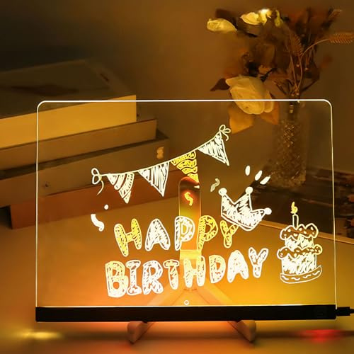 LED Drawing Board 2026 Upgrade, Magic Board for Kids with 7 Colors Pen, Doodle Glow Note Board with Stand, Acrylic Dry Erase Board, Clear Board Gift for School Office Cafe Home (15 * 15cm)