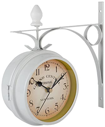 Qcwwy Reloj De Estación De Tren, Reloj De Pared De Doble Cara De Hierro Vintage, Movimiento Silencioso, Decoración De Fácil Lectura para Sala De Estar, Jardín, Bodas Y Aniversarios