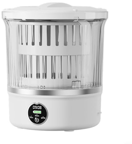 Glomc Lavatrice portatile 3L con cestello centrifuga, 6000 mAh alimentato a batteria per mini lavatrice per viaggi, campeggio, hotel, appartamento, ricarica USB, modalità ad asciugatura rapida (bianco