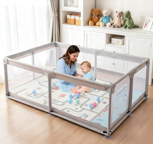XXL Laufgitter 180x200x66cm,Sicheres Babyplaypen mit Matratze,rutschfestem Oxford-Boden & kindersicherem Reißverschluss,Großer Laufstall für Wohnzimmer, Schlafzimmer & Kinderzimmer,für 2–3 Kinders