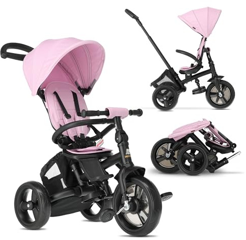 Deryan Triciclo Bébé Explorer de 9 Meses a 25 kg, Draisienne Evolutivo, Velo Carrito, Trike Bebé, Fácil de Plegar, Plegable, Capota desplegable con Protector Solar, Asiento Reversible, Almacenamiento