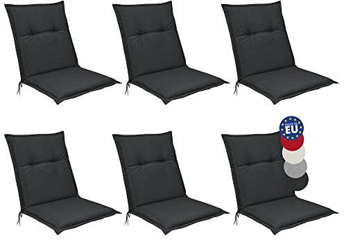 Beautissu 6er Set Niedriglehner Auflagen 100x50 cm Base NL – Bequemes Sitzkissen 6cm Dickes Sitzpolster Sitzauflage für Garten Balkon Camping Stuhl – Gartenstuhlauflage Niederlehner Graphit Grau