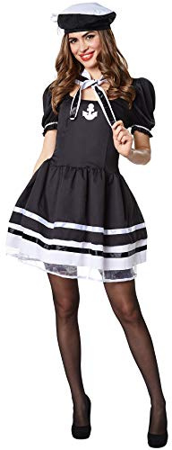 dressforfun 900505 damdräkt marinblå dam, figursmickrande marinblå i svart och vitt (XL| Nr. 302445)