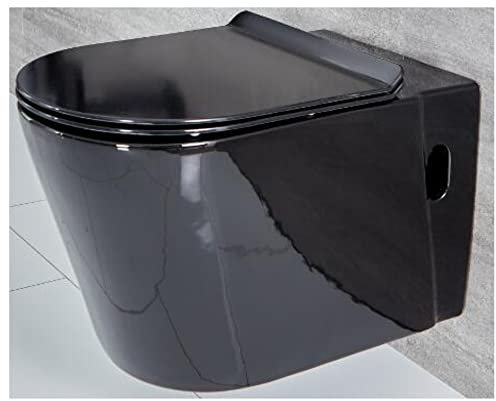 Milano Nero Modern Black Ceramic Wall Hung Toilet WC Soft Close Seat