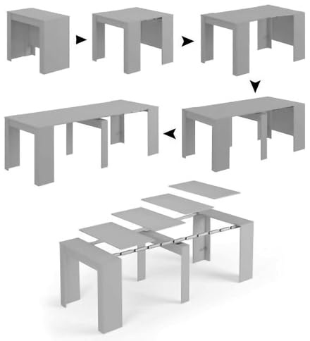 Dmora - Consolle allungabile Compton, Tavolo da pranzo allungabile, Ripiano con allunghe multiuso estensibile fino a 10 posti, 51/237x90h78 cm, Cemento