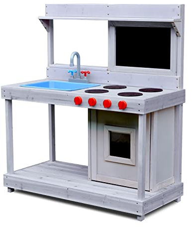 Spielküche Noah Outdoor aus Holz mit Spülbecken Kreidetafel Matschküche für Garten Terrasse