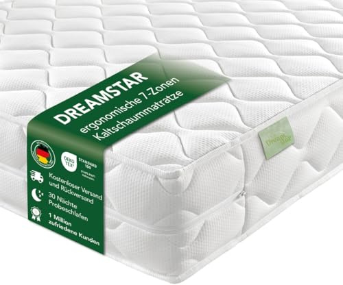 DREAMSTAR Ergo Flex Duo 7-Zonen Matratze 80x200 cm | H3&H4 | Ergonomische Kaltschaummatratze | Hypoallergen & Antibakteriell | Bezug abnehmbar & waschbar | Öko-TEX® | (16cm, 80 x 200 cm)