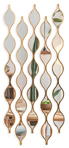 VELLQUE Teardrop Mirror Wall Decor Set of 5, Gold Foil Iron Wall Mirrors, 57.5 x 5.3 Inch Long Skinny Decorative Mirrors for Entryway, Hallway, Living Room, Fireplace Wall