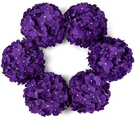 DuHouse Artificial Silk Hydrangea Flower Heads Fake Hydrangeas 6Pcs(Violet) | Bigger Fake Hydrangeas with Stems, Realistic Faux Hydrangea Flower Bouquets, Wedding Home Party Garden Centerpiece