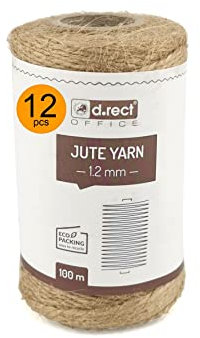 D.RECT 100 m de Cuerda de Yute – Paquete de 12 Unidades | Cuerda de Yute marrón Natural | Cordón de Embalaje de Regalo para Manualidades | Cordón Decorativo | 1,2 mm de Grosor | para: Embalaje,