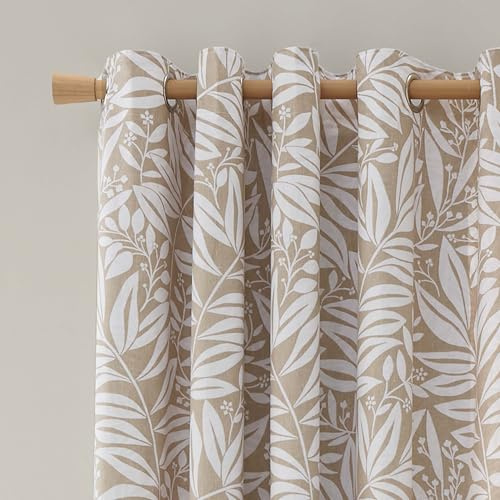 Catherine Lansfield Sorrel Leaf 66x90 Inch Fully Reversible Eyelet Curtains Two Panels Natural