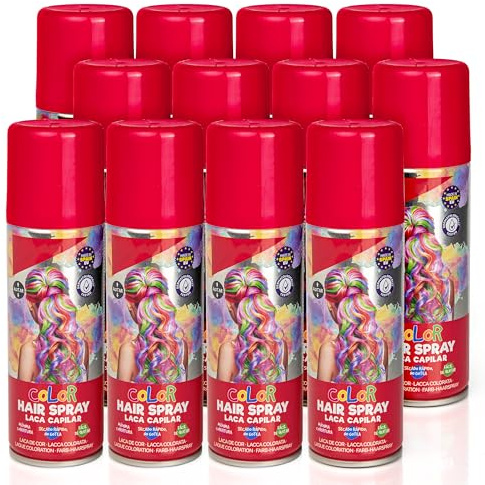 Pack 12 Laca de Pelo Color Rojo 125ml - Spray Colores para Cabello Rápida coloración, Lavable