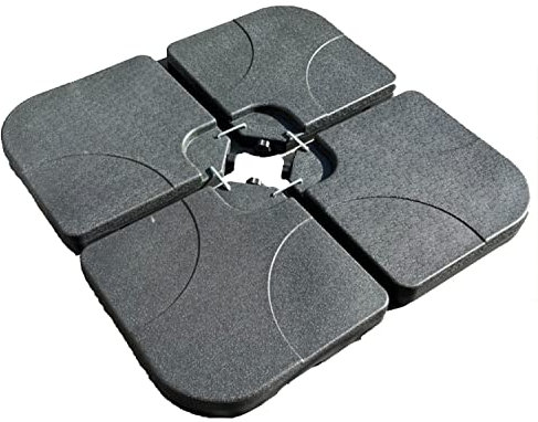 Sakusei Tools 4 piece Cantilever Garden Parasol Base Weight Square Banana Stand Weights for Offset Parasols Fillable with Sand or Water 60 or 80kg Total Weight, Black, 100 x 100 x 7.5cm