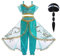 ACWOO Jasmin Prinzessin Kostüm, Prinzessin Kostüm Kleid für Mädchen, Aladdin Tanzen Oberteile und Hosen, mit Perücke und Haarnetz für Cosplay Karneval Halloween Geburtstag Verkleidung (120)