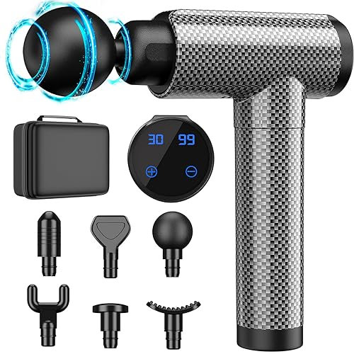 Massagepistole Massage Gun, HeaDot Massage pistole,mit 6 Massageköpfen und 30 Geschwindigkeiten für Nacken-Rücken, Schulter-Körper-Schmerzlinderung, LCD-Touchscreen