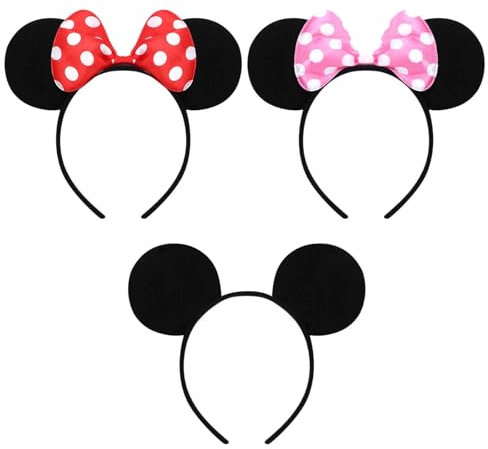 GWAWG 3 piezas Mickey Minnie Bandas, orejas de Minnie Mouse, adultos y niños utilizados para la mascarada, Cospaly accesorio de dibujos animados para niña, decoración de fiesta baby shower