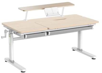 HOKO Ergo-Study-Table COMPAKT Plus, Manuell höhenverstellbar Kinderschreibtisch mit Schreibtischaufsatz mit Neigung Einstellbarer Tischplatte und Butler mit Buch-Halterung (CELIN und ALVO)