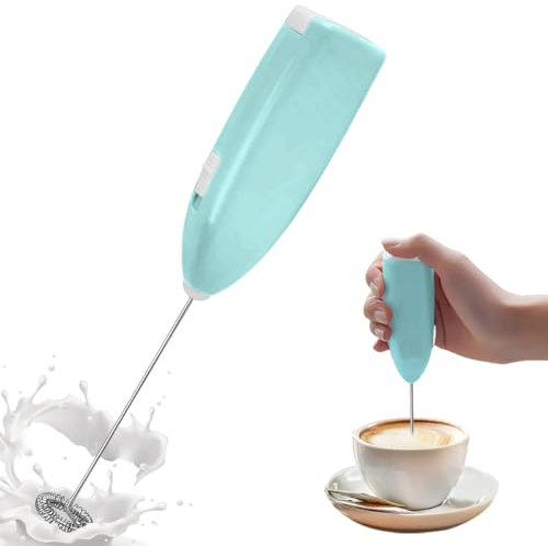 NIUAWASA Milchaufschäumer Handbesen, Kaffeeschaumbereiter mit Edelstahl-Handgetränkemixer für Latte & Cappuccino & Heiße Schokolade & Ei & Milchshake, Batteriebetrieben, Ohne Batterie (Blau)