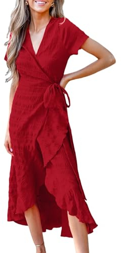 CUPSHE - Vestido largo cruzado de verano para mujer, informal, manga acampanada, cuello en V, con lazo en la cintura y volantes