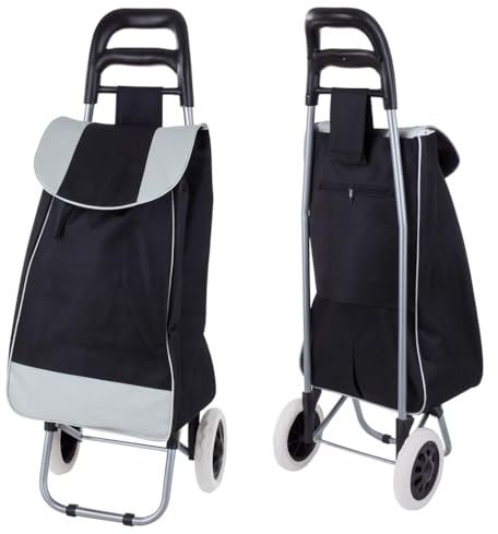 2 Wheels 35L Lightweight Shopping Grocery Trolley Travel Folding Cart Luggage Waterproof Foldaway Shopping Cart Grocery Bag for Easy Storage - Black