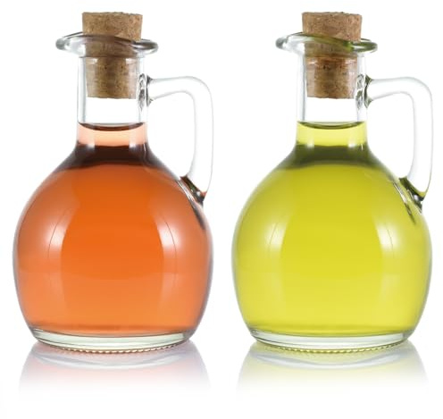 Wongblee Oil and Vinegar Cruet Set of 2, Glass Dispenser with Airtight Stopper, Condiment Bottles for Salad Dressing