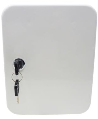 stahl-design-tebart Caja de llaves blanca con cerradura de cilindro, 20 ganchos, caja de metal para montaje en pared, caja de almacenamiento segura y elegante para el hogar y el comercio