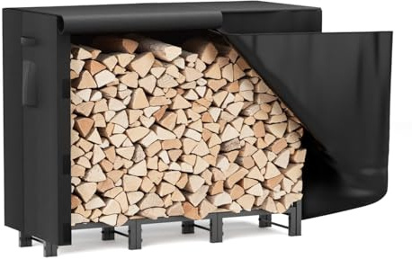 Sannwsg Vedställ skydd 130 x 36 x 117 cm, robust skydd för vedhylla, vattentät, vindtät, UV-resistent, vedskydd med dragkedja och öppningsbar frontlucka