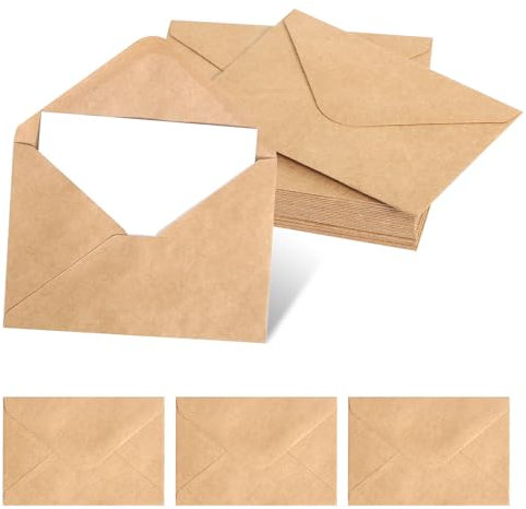 Kraftpapier Umschläge, 100 Stück Braun Briefumschläge mit 100 Stück Blatt Blanko Papier Karten Mini Briefumschläge, Klein Umschläge Umschläge Faltkarten für Geldgeschenke Dankeskarten Einladung