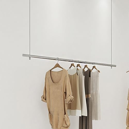 Asta appendiabiti per soffitto Appendiabiti da Soffitto Scaffali for abiti montaggio,regolabile in altezza Armadio da Parete Barre Metallo Display Rack,organizzazione appendere vestiti scaffale(Silver
