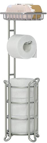 Silver Free-Standing Toilet Paper Holder – Tissue Dispenser with Extra Shelf for Bathroom Storage – Fits Mega Rolls, Phone, and Wipes, 6.5 * 24, 6.5 * 24