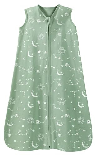 Unnivoll Baby Sleeping Bag 0.5 Tog 0-6 Months Summer Sleep Sack 100% Cotton Baby Sleep Bag Wearable Blanket for Newborn Infant Green Constellation