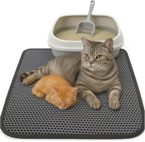 Blue Eyes Katzenklo Matte 60x120 cm – Große Katzenstreu Matte Vorleger Unterleger Waben Design für weniger Streu im Haushalt, 2-lagig, wasserdicht, pflegeleicht, weich & robust (Grau-3XL)