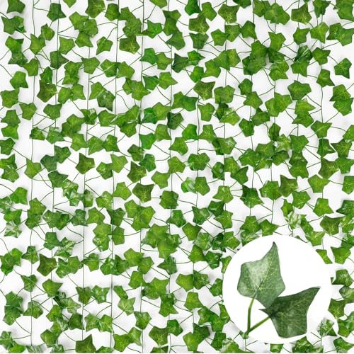 ROSYLEVE 12 pièces Lierre Artificiel 210 cm Faux Lierre Réaliste pour Décoration Murale, Réutilisable Décoration végétale d'intérieur et d'extérieur Dehors pour Décoration Murale, Balcon Jardin