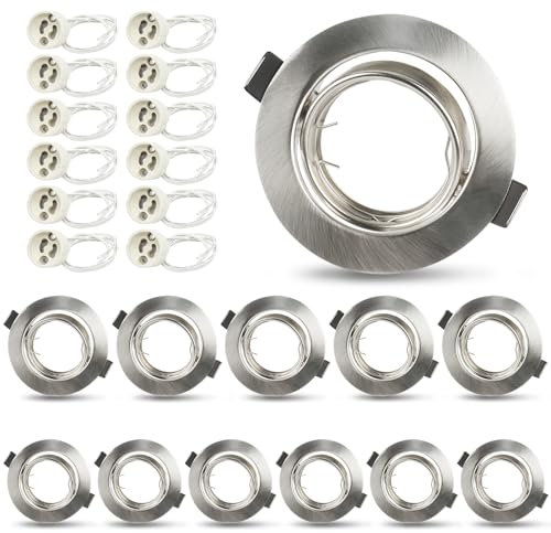 Seruno X 12x Recessed Downlights for Ceiling - Adjustable GU10 Spot Lights with 30° Tilt, Brushed Chrome Metal Frame with GU10 Lamp Holder, External Dimensions: 90mm, Cut-Out Hole Size:68-80 mm