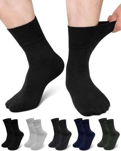 ZFSOCK Chaussettes Sans Elastique Diabétiques: Chaussette Coton Sans Coutures Non Comprimante Seniors, Diabétiques Légers et Amateurs de Confort - Usage Quotidien et Travail - 5 Paires 43-46 Neutres