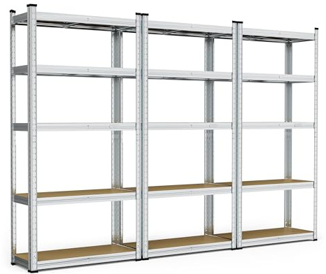 VonHaus Garage Shelving Units - Pack of 3, Heavy Duty Racking for Home, Office, Shed and Garage Storage - 5-Tier Shelving Units for Storage, 175kg Capacity Per Shelf - 1.5m Racking
