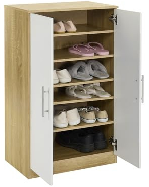Armario de Almacenamiento de Zapatos Sonoma con Puerta de Roble Blanco, Elegante Zapatero de Madera, 2 Puertas con 5 estantes Ajustables, 90 cm de Alto
