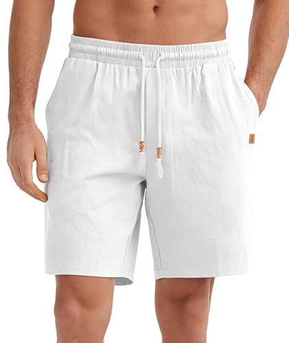 SwissWell Pantalones Cortos Hombre de Lino Bermudas Hombre Verano Casual Pantalón Corto Playa Vacaciones Shorts con Cintura Elástica y Bolsillo