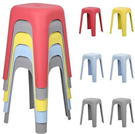 Snabcibs Stackable Plastic Stools,6 Pack 17.3in Portable and Lightweight Plastic Bar Stool,Stacking Colorful Backless Chairs for Home School Office Events Cafes Restaurants Classroom 6pcs