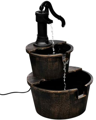 LoogCape Kaskadfontän handvattenpumpsdesign för inomhus och utomhus, vintagestil, dekorativt vattenfall, med vattenpump, slang, lämplig för terrass, balkong, vardagsrum, kontor, damm, trädgård