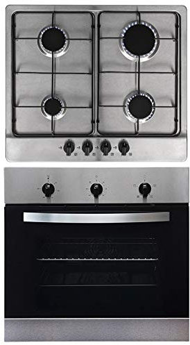 SIA 60cm Stainless Steel Single Electric True Fan Oven & 4 Burner Gas Burner Hob