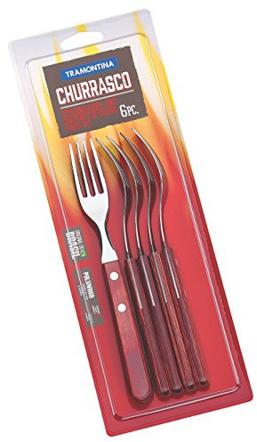 Tramontina Steakgabel Set Gaucho, 6-teilig, Edelstahl, Holzgriff rot, FSC