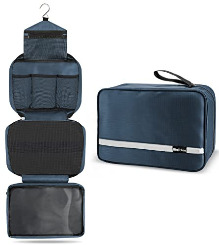 Maliton Kulturbeutel zum Aufhängen [Wasserdicht] - Große Reisetasche für Reise/Dienstreise/Fitness/Schwimmen | Kosmetiktasche Damen Herren mit 4 Fächern | Waschtasche faltbar & kompakt(Navy Blue)