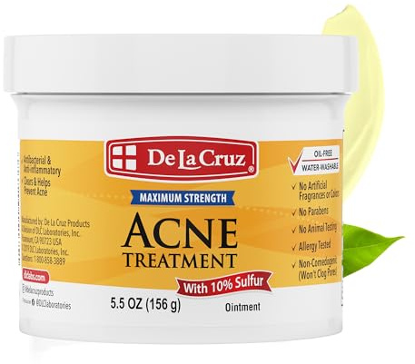 De La Cruz 10% Sulfur Ointment, Cystic Acne Treatment Face & Body 5.5 oz