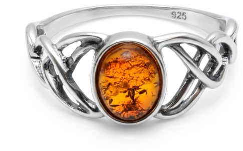 HolidayGiftShops Bague Adulte en Argent Sterling et Ambre de Miel de la Baltique Noeuds celtiques - Taille 65