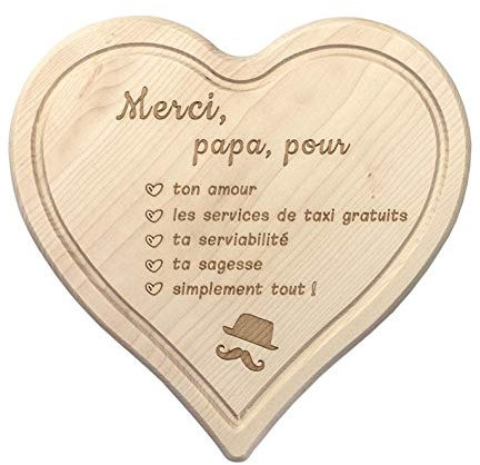Planche à déjeuner en bois - Planche à goûter avec gravure pour papa - Planche de cuisine - Planche à découper en forme de coeur - Cadeaux pour papa