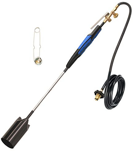 Flame King - Kit de antorcha de propano resistente quemador de malas hierbas, 500.000 BTU con Flint Striker, con conjunto de regulador de manguera de 10 pies