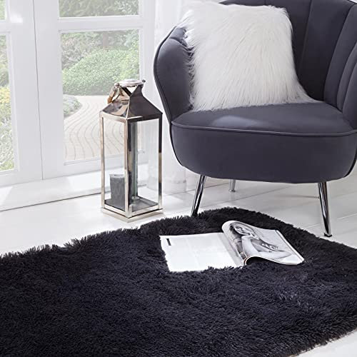 Sienna Charcoal Grey Bedroom Carpet, Super Soft Anti-Slip Small Rug for Living Room Luxurious Fluffy Shaggy Rug Thick Pile Non-Shedding Floor Mat, 80 x 150cm