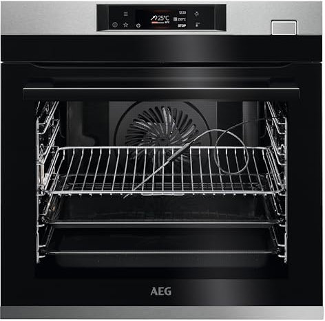 AEG BSS57606BM Einbau-Backofen/Pyrolyse Selbstreinigung/Serie 7000 mit Dampfunterstützung: außen knusprig & innen saftig/Kerntemperatursensor / 45 Automatikprogramme/LED-Touchdisplay/Schwarz