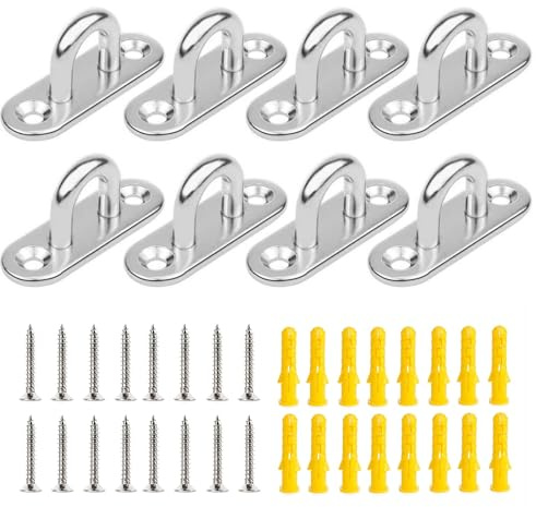 Zydiwo Placa de Ojo M5 de Acero Inoxidable 304 Gancho 8 Piezas de Techo para Colgar 45 x 15mm Anclajes Techo Hamacas Fuerte con Tornillos de Montaje (M5)